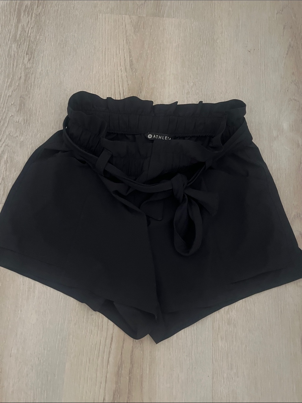 Athleta Black High-Waist Paperbag Tie Shorts